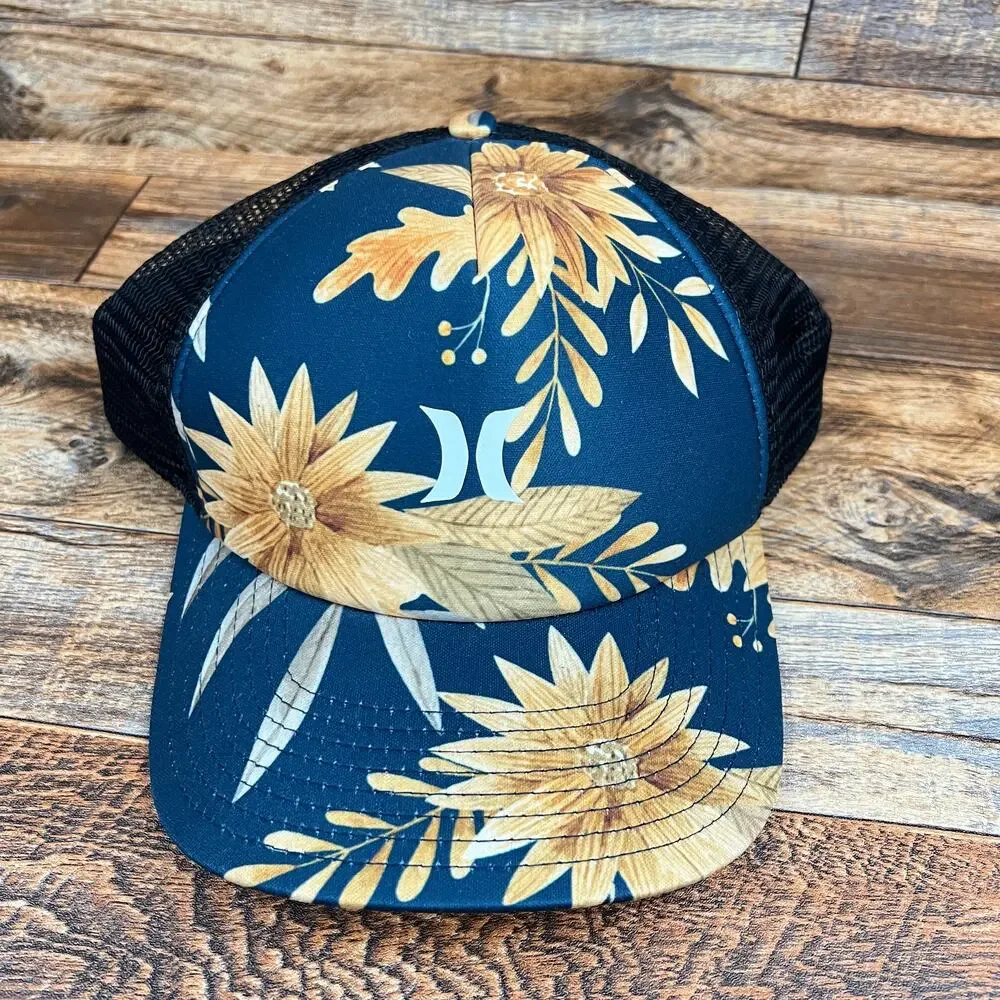 Hurley Floral Blue Yellow Women's Trucker Hat Snapback Mesh